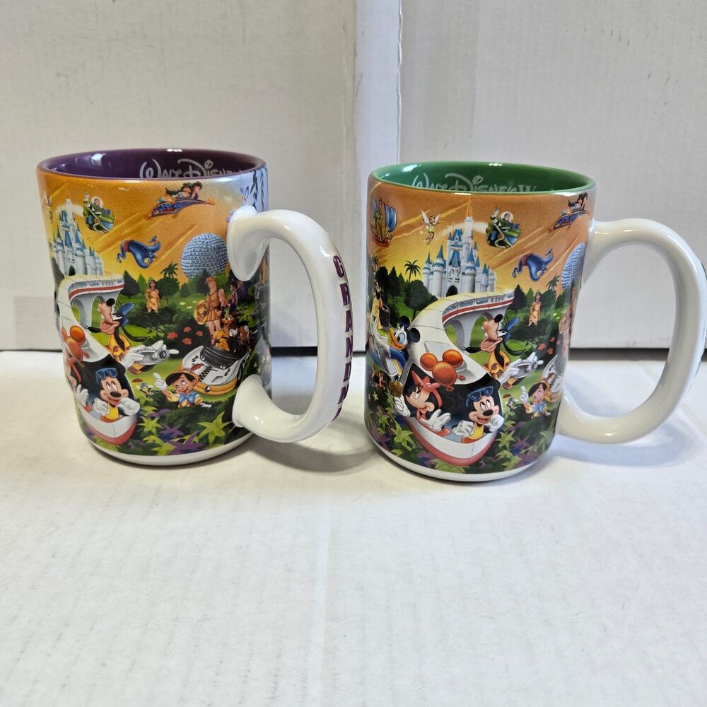 Disney Parks Grandma Grandpa Coffee Mugs Set Walt Disney World Monorail Pair
